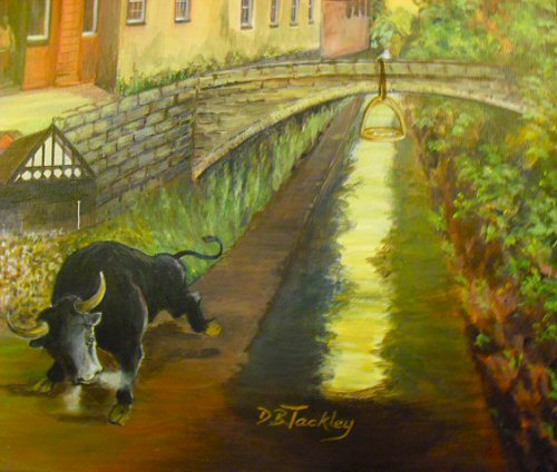 The Bridge of Sighs depicted in a mural in the near by Bull & Stirrup Pub